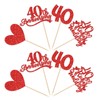 24Pcs 40th Ruby Wedding Anniversary Cupcake Toppers, Red Glitter Heart