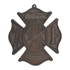 Import Wholesales Firefighting Firemans Cross Hanging Wall Plaque Rust Brown Cast Iron 7.75" W Maltese St. Florian