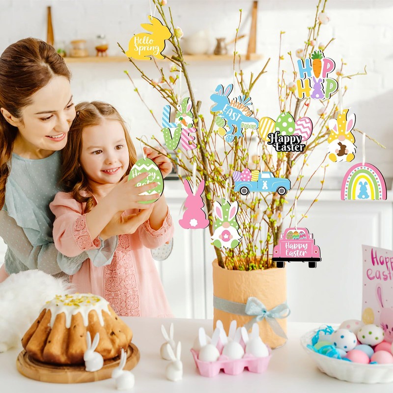 WEINIBAO Wooden Easter Pendants, Pack of 24 Wooden Easter Pendants,