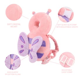 Baby Head Guard Backpack, Toddler Infant Head Protection, Toddler Head Protection Padding Backpack Elastic Carrying Aid (Pink Butterfly)