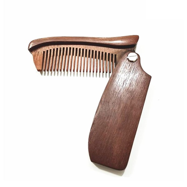 Foldable Beard Comb Red Sandalwood Men Fine Teeth Moustache Combs Small Portable Folding Wooden Bang