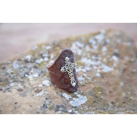 Gray Wolf Collections Leather Silver Cross Ring, Southwestern Design