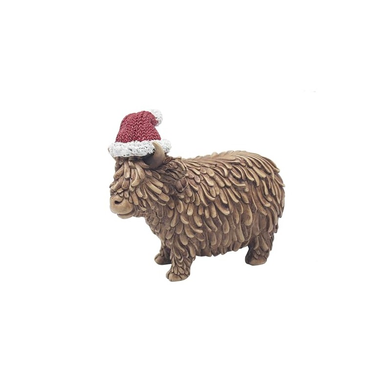 Lesser & Pavey Christmas Highland Cow Figurine with Santa Hat