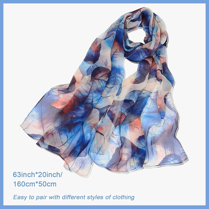 GWAWG Summer Scarf Women's Thin Chiffon Scarf, Leaf Blue