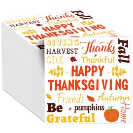 100pcs Happy Thanksgiving Fall Paper Napkins 3 Ply Autumn Disposable Paper Pack Fall Harvest Paper Luncheon Dinner Hand Napkins Fall Leaves Pumpkin Beverage Disposable Napkins for Thanksgiving Party