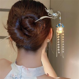 Lantern Light Tassel Hairpins Hair Stick Chinese Coiled Hair Antique Hair Pin Hair Accessories for Women 1 PC Red Bead