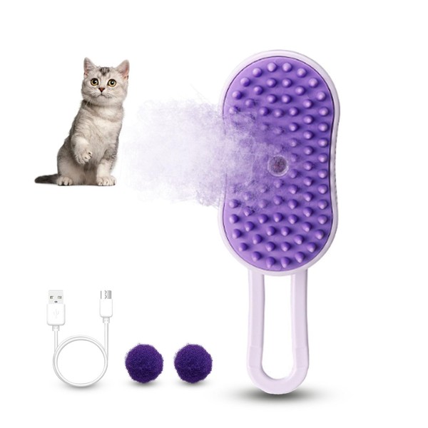 Cat Steam Brush, Rechargeable Pet Steam Grooming Brush with Collapsible