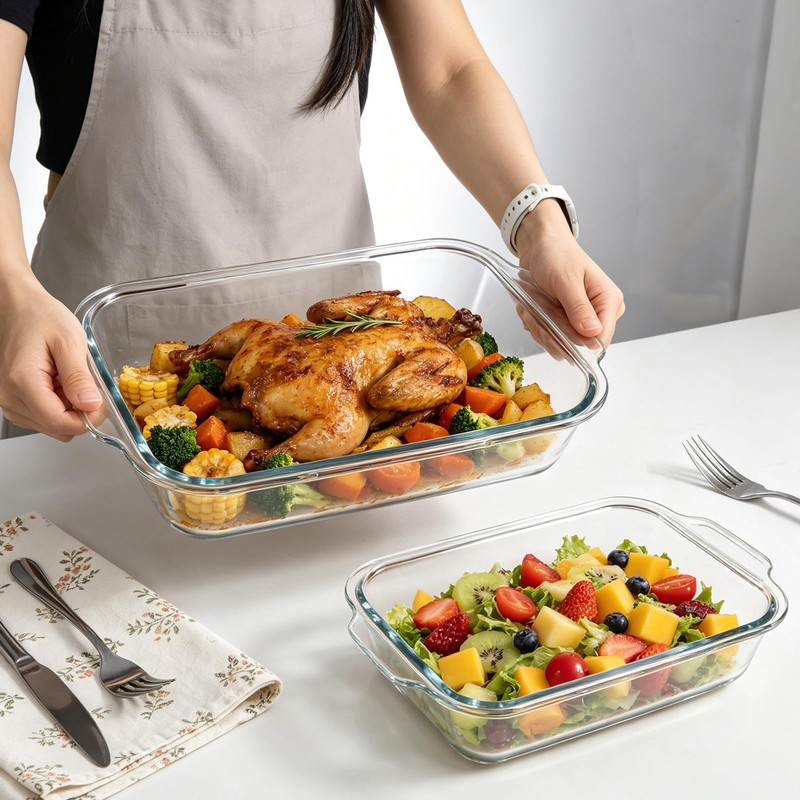 6-Piece Extra-Deep Glass Baking Dish Set with Lids, Rectangular Glass