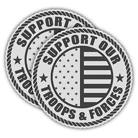 Pair | Reflective Support Our Troops and Forces US Flag Hard Hat Decals | Motorcycle Shield Helmet Decals | Badge Labels | Toolbox Diesel Mechanic Shop Decals | 2” x 2” Vinyl Decals