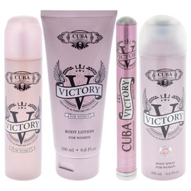 Cuba Victory for Women - 4 Pc Gift Set 3.3oz EDP Spray, 1.17oz EDP Spray, 6.6oz Body Spray, 6.6oz Body Lotion