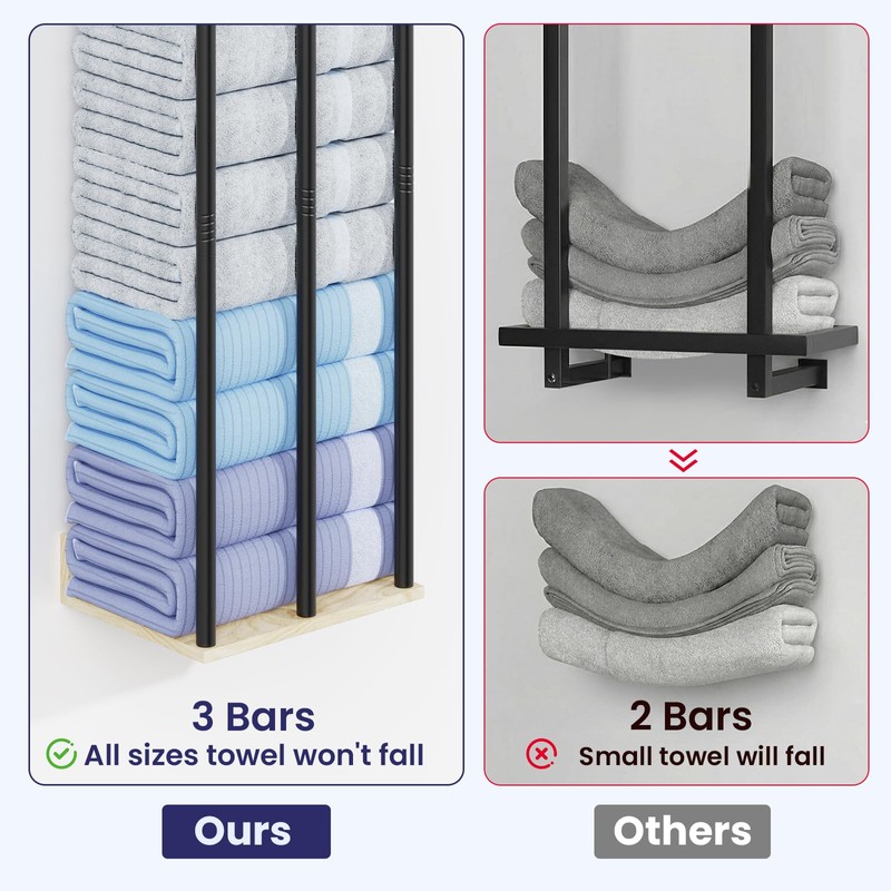 Wall Mounted Towel Racks for Bathroom with Shelf, Oak