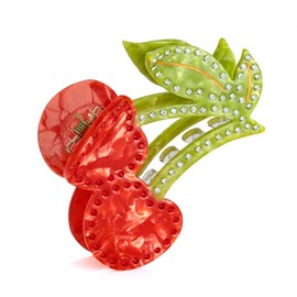 LILIE&WHITE Cherry Acrylic Hair Clips For Women With Rhinestones Trendy Red And Green Fruit Hair Clip Elegant And Functional Claw Clips Hair Accessory