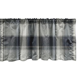 Ambesonne Plaid Window Valance Pack of 2, Classic Buffalo Tartan Design with Integrated Simple Lines Print Vintage, Rod Pocket Curtain Valances Kitchen Bedroom, 54" X 12",Grey Teal Pale Mustard