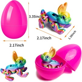 4PCS 3D Printed Bunny with Surprise Egg,Easter Basket Stuffers,Articulated, Flexible,Mini Bunny Fidget Toy for Executive Home Office Decor,Easter Gifts Mystery Rabbit Eggs