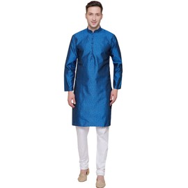 Maple Clothing - Pijama Kurta para hombre, poliéster, seda, indio, vestido de fiesta de boda, Azul, 3X-Large