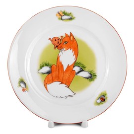 7.6 fl oz (225 ml) Porcelain Kids Plates and Mug Set Kid's Porcelain Dinnerware Set of 3 Tableware Set for Kids Deep Plate Flat Plate and Kid's Mug (Kolobok)