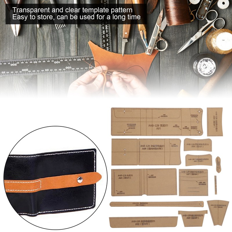 13Pcs Acrylic Template DIY HandMade Short Wallet Leather Pattern Mold