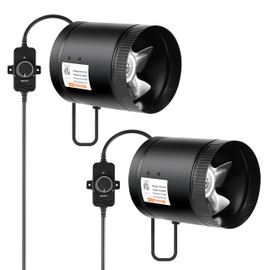 iPower Inline Booster Duct Fan 6'' with Speed Controller, Low Noise HVAC Blower for Grow Tent, Bathrooms, Basementsand Kitchens, 2 Pack