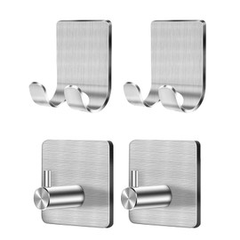 CGBE 4 Piezas Ganchos,304 Acero Inoxidable, 2 Piezas Soporte de Afeitar + 2 Piezas Ganchos de Baño,Adhesivos Organización, Accesorios para La Cocina, para Maquinilla de Afeitar,(plata)