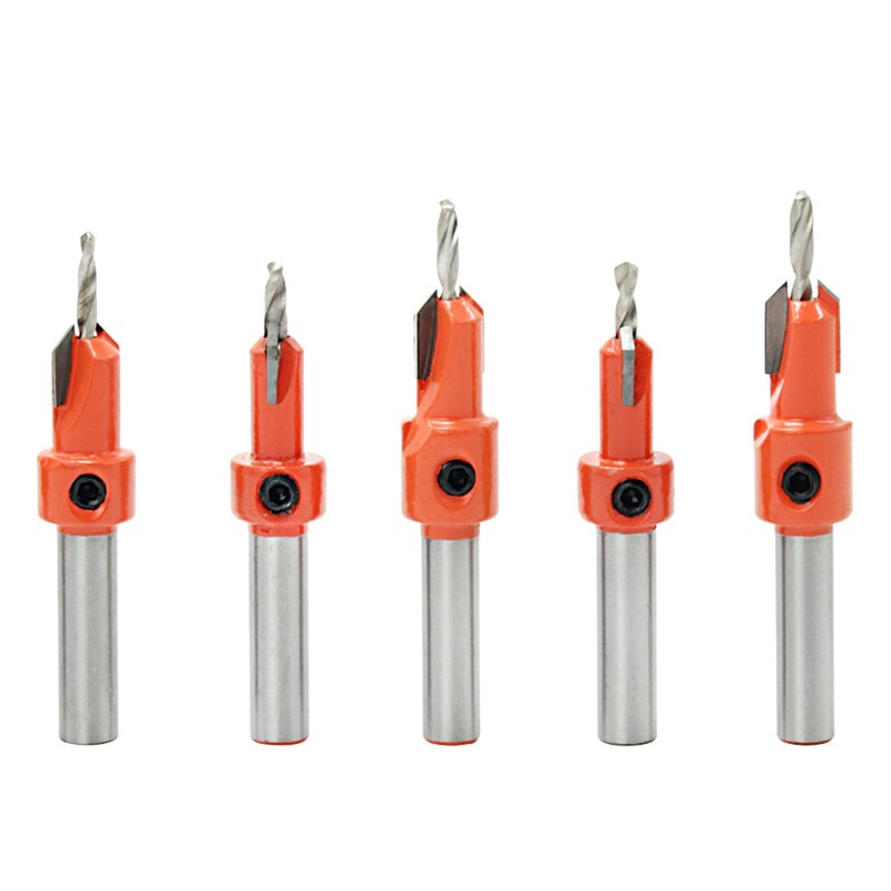 5pcs Countersink Drill Bit Woodworking Screws Chamfering Wood Hole Drills