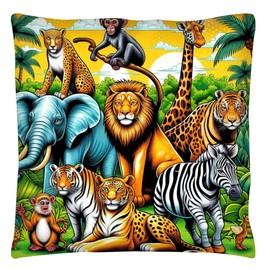 The Beach Stop Jungle Animal Themed Accent Cushion Cover | Pop Art Home Decor | Gift Idea | 45x45cm 18x18” | Jungle Themed