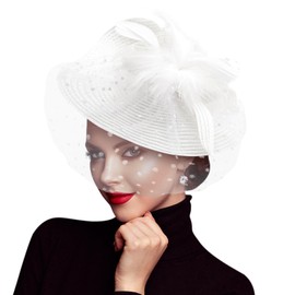 AQOKKA Women Fascinators Hats Fascinators Pillbox Hat with Headband and Clip Tea Party Headwear for Women