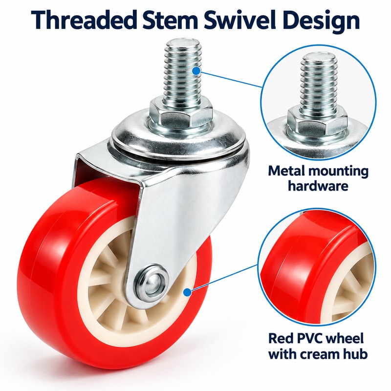 1.5 Inch Red PVC Swivel Caster Wheels – 4PCS Set