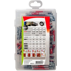 fischer Professional Box DuoPower Short/Long + Screw, Pre-Sorted Dowel Box with 150 DuoPower Dowels and Screws, Universal Set for Numerous Building Materials and Fixings