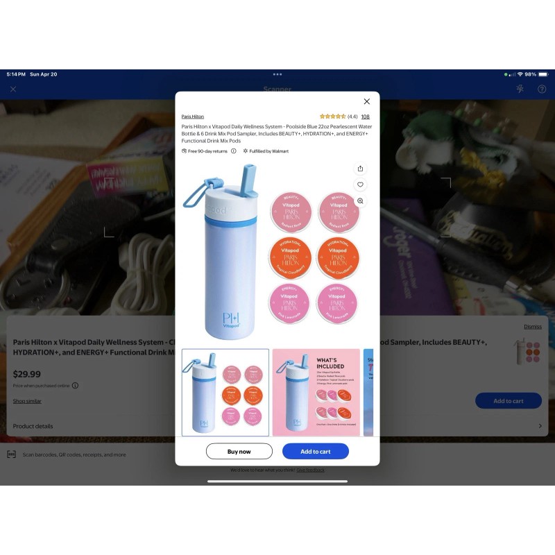 Paris Hilton Blue 22oz Vitapod Water Bottle + 6 Pods