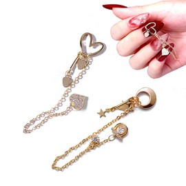 WOKOTO 2pcs Luxury Gold Nail Chain Charms Alloy Accessories Set Gold Nail Charms For Acrylic Nails Stars Heart Charms With Rhinestones For Nails Adorn 2 Nails Per Hand Unique Accent For Nails