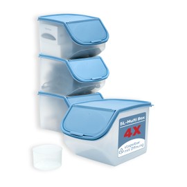 LONESTAR Pick-Box 5 L, 4 x Storage Boxes with Lid and Flap, 5 Litre Capacity per Box, Stackable Clamping Block Boxes Made of Robust Plastic, Removable Lid, Lockable
