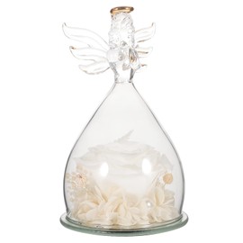 Ciieeo Preserved Glass Dome with Angel Figurines Elegant Eternal Flower Decor for Valentine's Day Anniversary Romantic for Her Lifelike Vivid Adornment and Decor