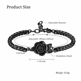 Imrsanl Rose Flower Women's Link Urn Bracelet for Ashes Stainless Steel Cremation Urn Bracelet Bangle for Ashes Keepsake Memorial Jewelry (Black)