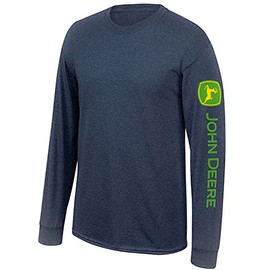 John Deere Solid Long Sleeve Tee with Logo on Sleeve, Navy- 2XL