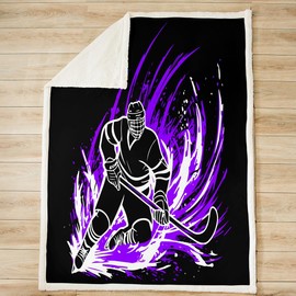 Homemissing Kids Ice Hockey Sherpa Blanket Winter Sports Plush Blanket for Bed Sofa Couch for Boys Girls Ice Sports Games Fleece Throw Blanket Puck Hockey Fuzzy BlanketSingle 50x60Inch