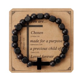 MILAKOO Square Wooden Beads Stretch Wristband Bracelets for Men Women Religious Cross Pendant Charms