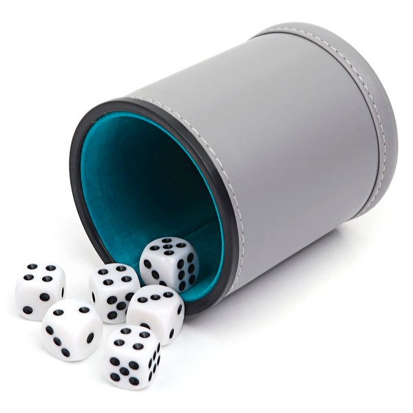 Dice Felt Lined PU Leather Dice Cup with 6 Dice,
