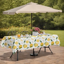 SASTYBALE Outdoor Tablecloth with Umbrella Hole and Zipper, Summer Lemon Table Cloth Wrinkle Resistant, Spill-Proof & Oil-Proof Table Cover for Summer Party Picnic Dinner (Rectangle, 52" x 70")
