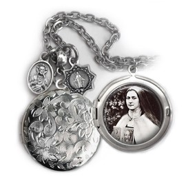 St. Therese Little Flower Locket Necklace, Patron Saint Confirmation Gift, Italian Charms, Catholic Jewelry