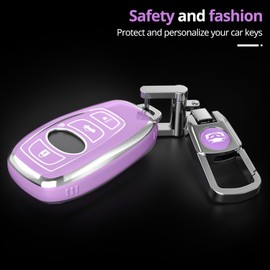 QfungYe for Subaru Key Fob Cover with Keychain.No Screws Required for Installation. Compatible with Forester Outback BRZ Legacy CrossTrek Ascent WRX (Purple)