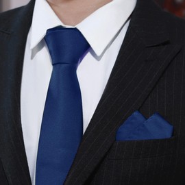 KOOELLE Mens Tie Set Solid Color 3.15" (8CM) Formal Navy Blue Tie and Pocket Square Set For Men