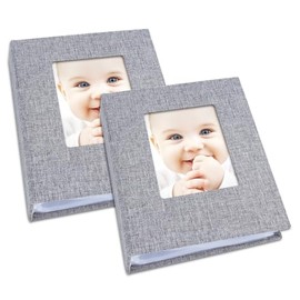 Vienrose Álbum de fotos pequeño de 4 x 6 pulgadas, paquete de 2 mini libros de fotos con cubierta de lino, 26 páginas con capacidad para 52 imágenes, obras de arte o postales para bebé, gris