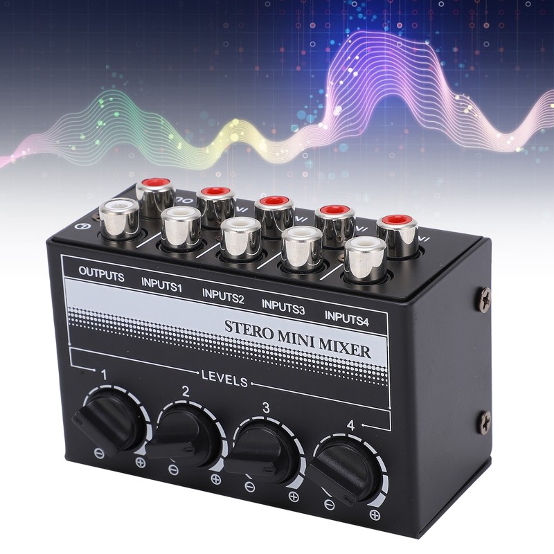 Stereo Mini Mixer Passive Audio Signal Controller 4 Channel Hub