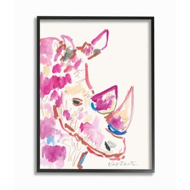 Stupell Industries Rhino Illustration Safari Animal Pink Blue Wall Art, 11 x 14, Multi-Color