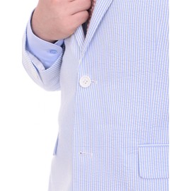 Emigre Classic Fit Blue Pinstriped Two Button Cotton Seersucker Suit-52R
