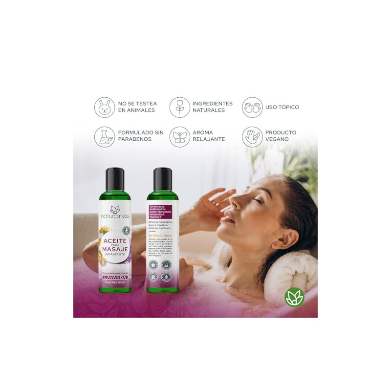 Naturalness Aceite para Masaje Corporal Hidratante con Manzanilla, Hamamelis y