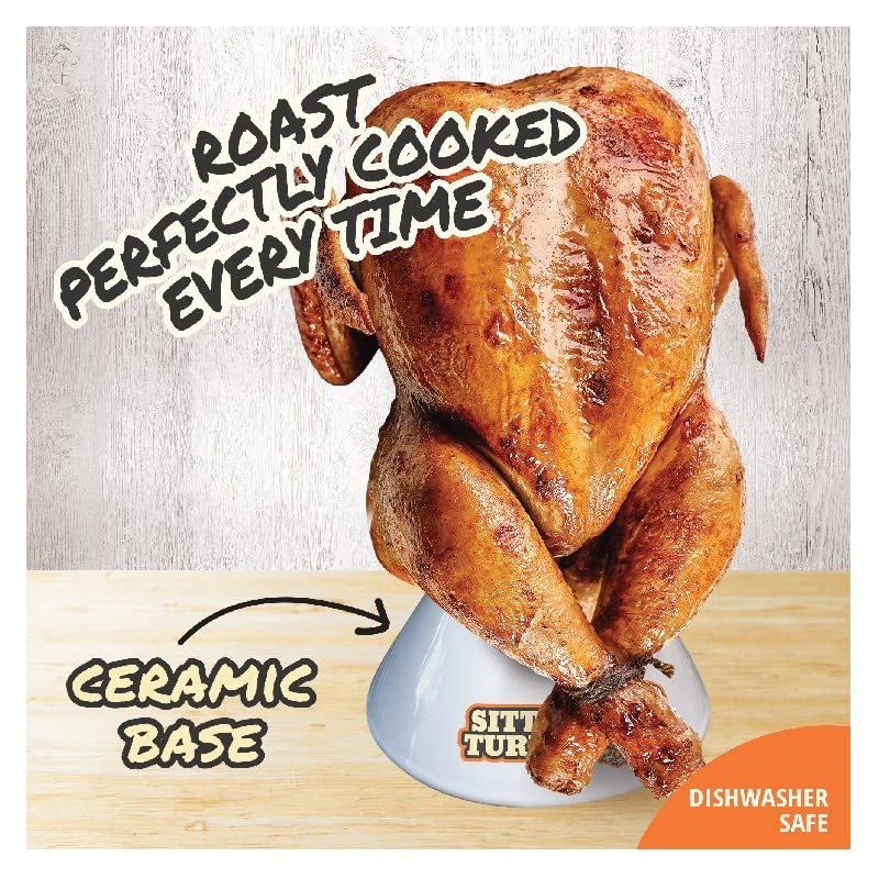 Sittin' Turkey Ceramic Beer Can Roaster & Steamer- Easily Infuse