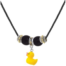 Delight Jewelry Resin Yellow Ducky - Two-tone Cross Black Beaded Necklace, 18"+2"