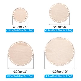 PATIKIL 4"/6"/8"/10" Diameter Crochet Basket Bottom, 8 Pcs Round Blank Crochet Knitting Wooden Base for DIY Craft Weaving Basket Making Supplies Home Decoration, Brown/Wood Color