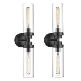 Emak 22 Inch Black Bathroom Light Fixtures Over Mirror, 2-Light Bathroom Vanity Light with Clear Glass Shade, 2 Pack Wall Sconce for Bathroom, Bedroom, Hallway, VL085-BKL-2-2PK